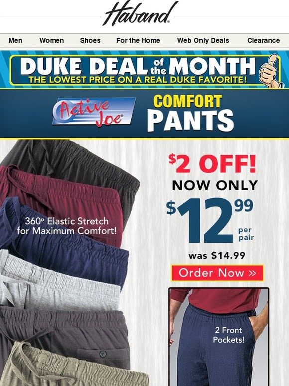 Haband: Duke Deal of the Month: Active Joe Comfort Pants! | Milled