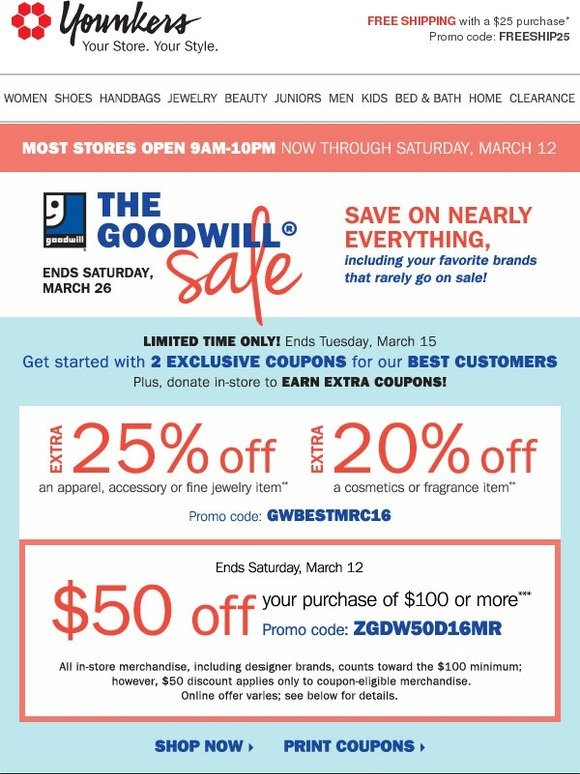 Younkers Goodwill Sale Coupons + 50 Coupon, Just for YOU ☜ Milled