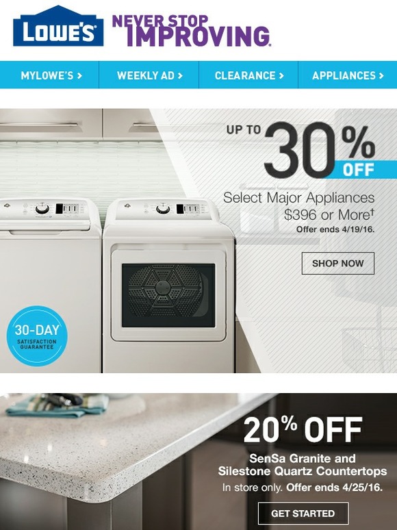 Lowes This Is Big! Up to 30 OFF Select Major Appliances Milled