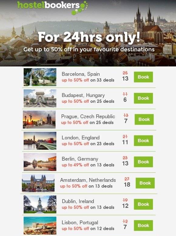 For 24hrs only: top European cities with up to 50% off