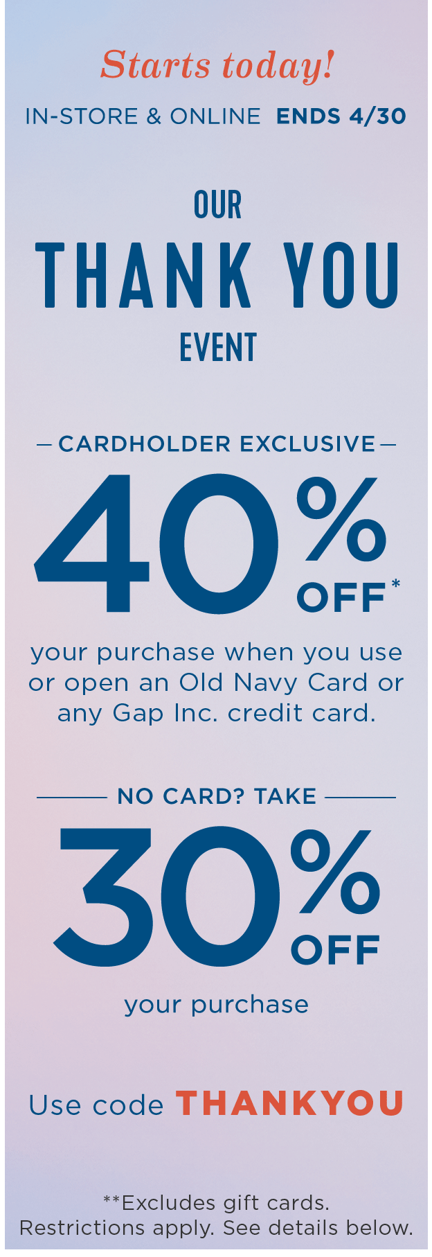 Old Navy: Starts Today: The Thank You Event You've Been Waiting For | Milled