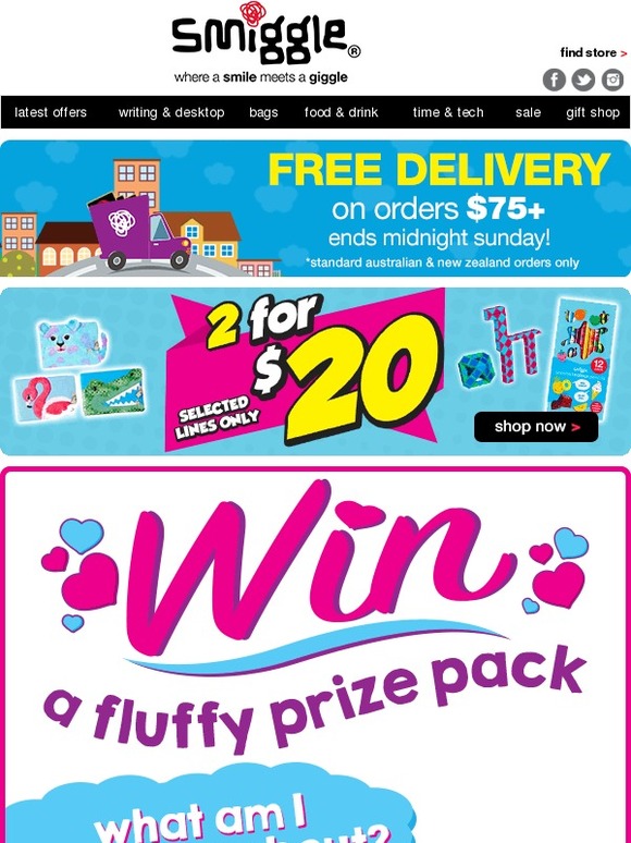 Smiggle free delivery on orders 75+! plus, what is our fluffy heart dreaming about? Milled Smiggle free delivery on orders 75+! plus, what is our fluffy heart dreaming about? Milled