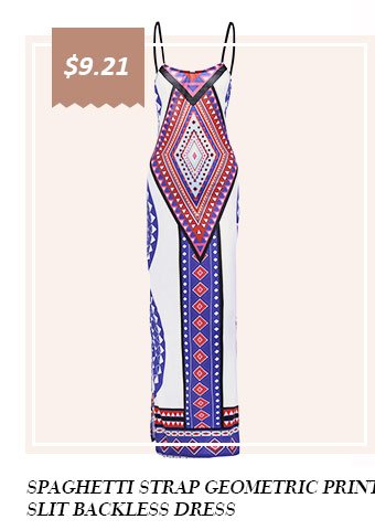 Fashionable Spaghetti Strap Geometric Print Slit Backless Dress For Women