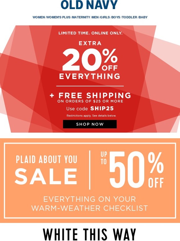 Old Navy Bonus alert Extra 20 OFF everything online Milled