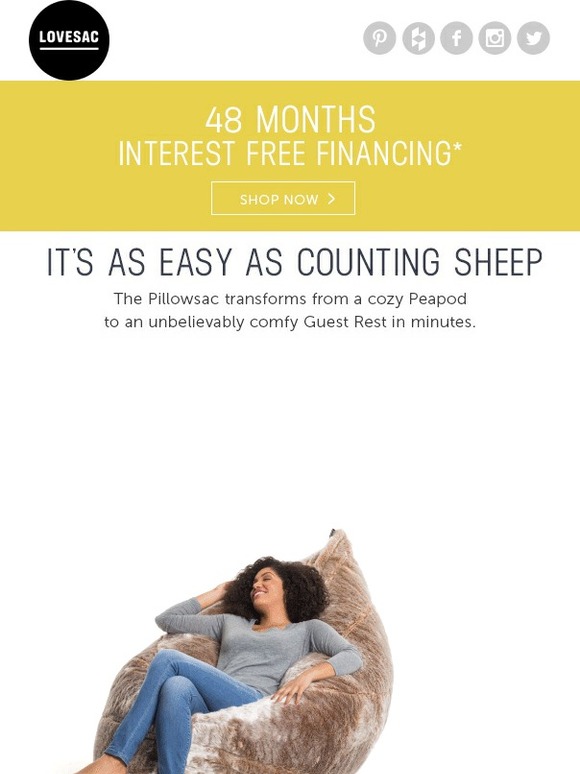 LoveSac Snuggle Up in a Peapod. Sleep Tight on a Guest Rest. Milled