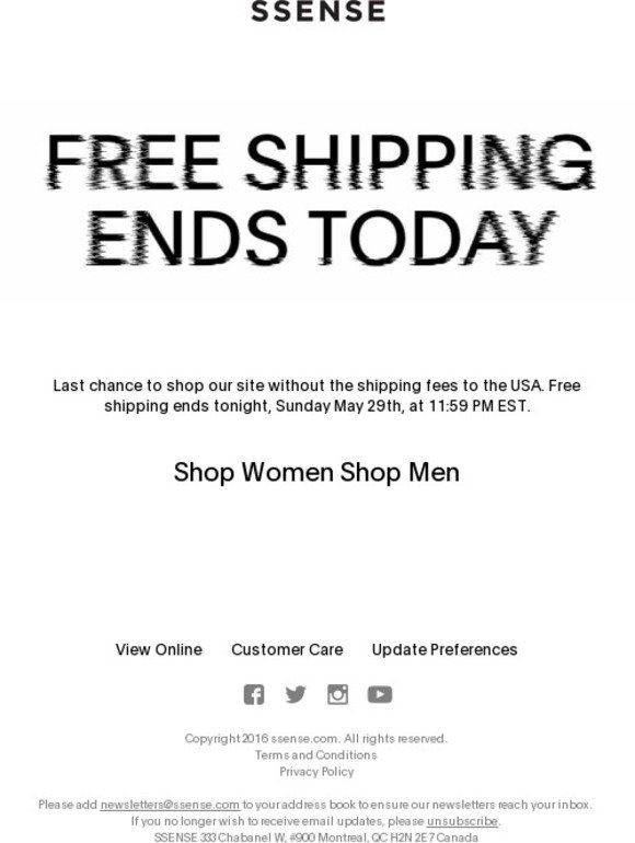 Free shipping to the USA ends today 