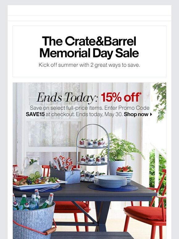 Crate and Barrel Final hours 15 off. Milled