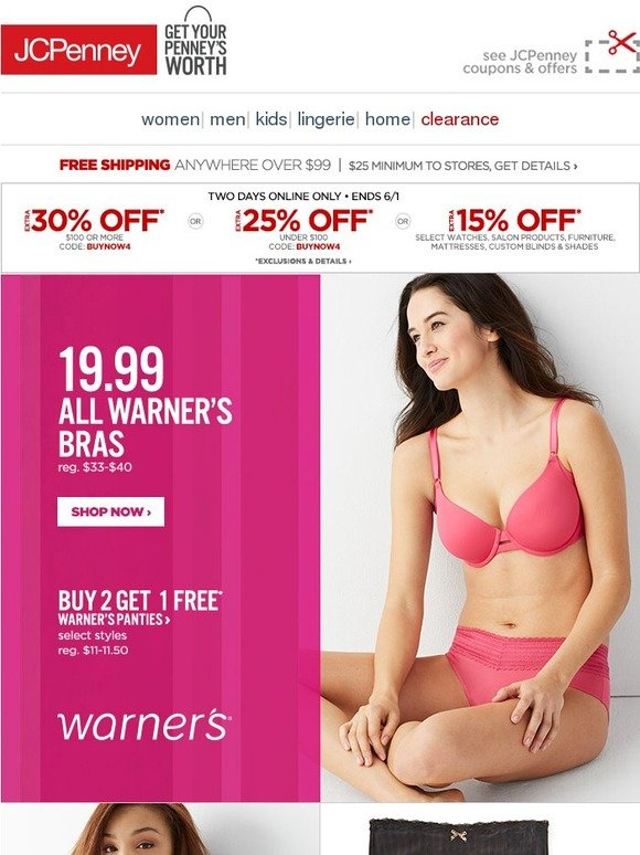 JC Penney: $19.99 ALL Warner's bras + Extra 30% off