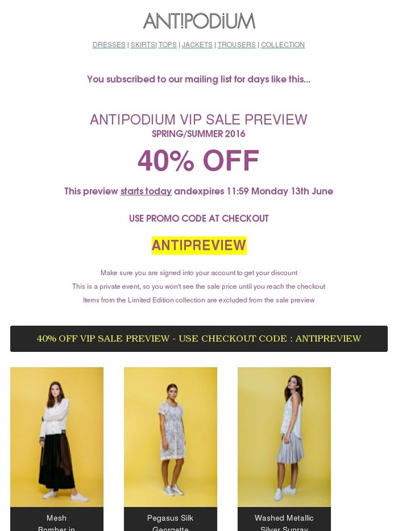Starts today! Enjoy 40% off in our VIP preview