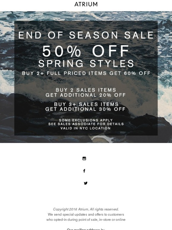 50% Off End Of Season Sale