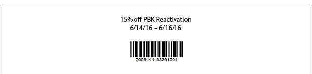 15% Off PBK Reactivation