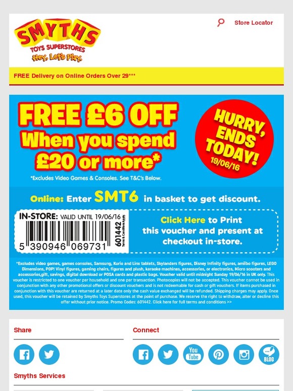 Smyths Toys HQ Hurry, FREE £6 OFF Voucher Ends Tonight! Milled