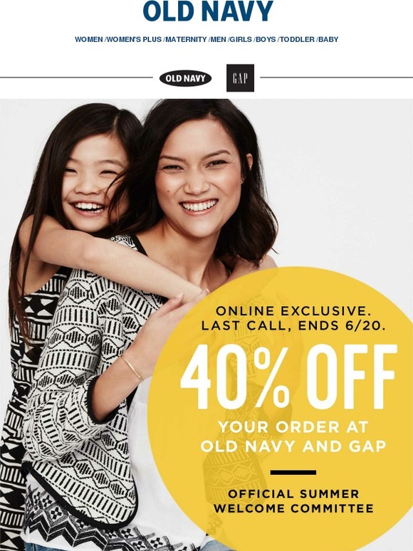 Old Navy Ends in hrs 40 OFF online at Old Navy & Gap Milled