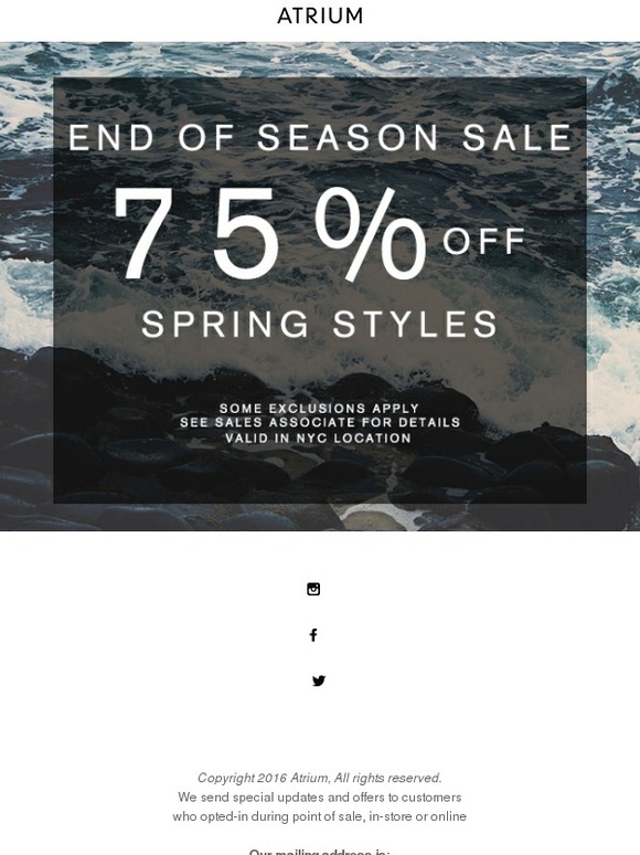75% Off End Of Season Sale