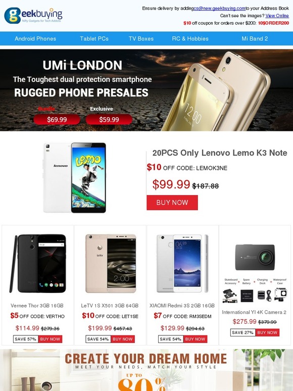 Yi 4K Camera in Stock, $99 Lenovo Lemo K3 Note, $59 UMI London & More Super Deals!