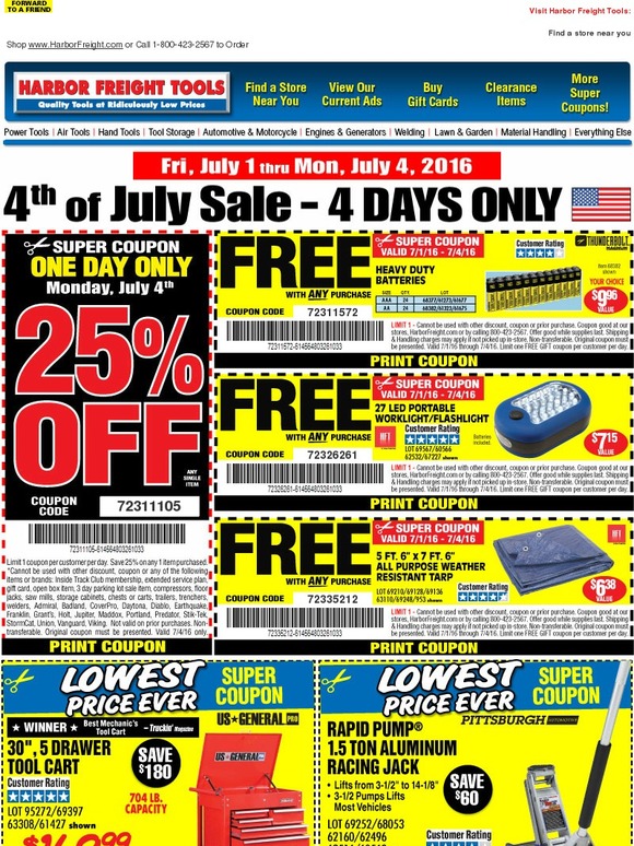 Harbor Freight Tools: STARTS NOW 🕒 • 4th of July 4 Day Sale • 3 Free ...