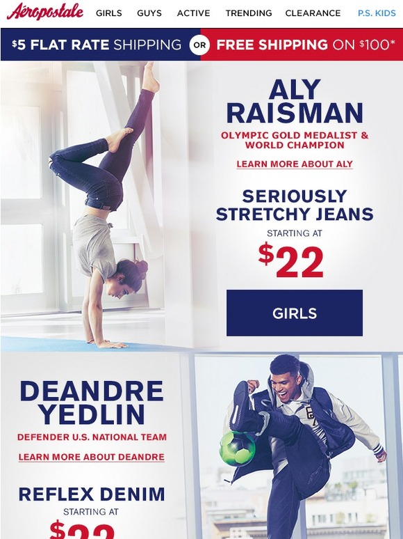 Aéropostale: Aly Raisman is hitting her mark in our stretchy denim