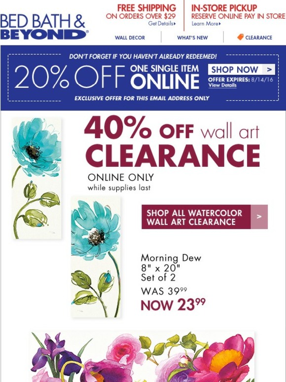 Bed Bath & Beyond Clearance 40 off. Online only. While supplies last