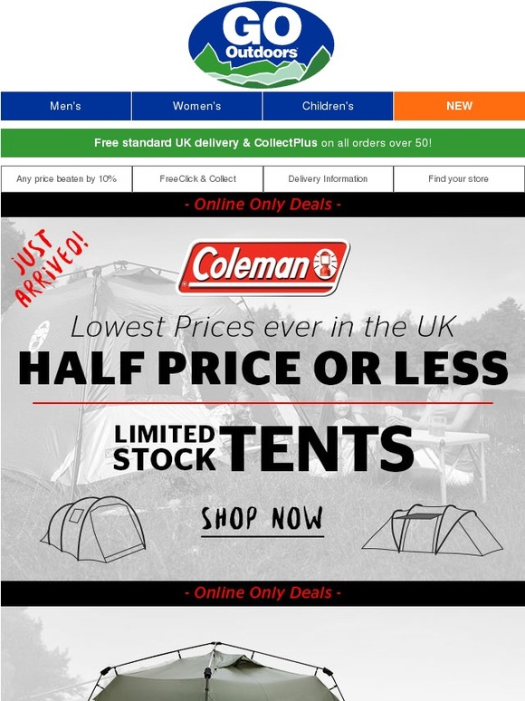 Go Outdoors HALF PRICE Coleman tents Limited stock don’t miss out