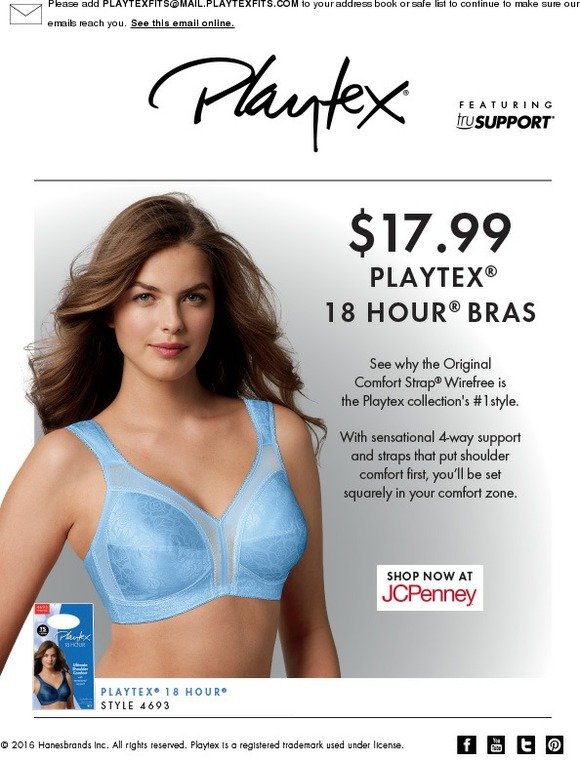Playtex 18 Hour 4693 Original Comfort Strap Wirefree Bra White Size 40b for  sale online