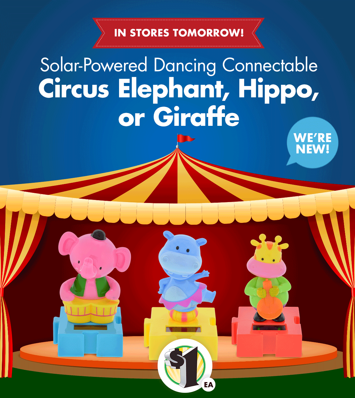 ONLINE NOW - Solar-Powered Dancing Connectable Circus Elephant, Hippo, or Giraffe