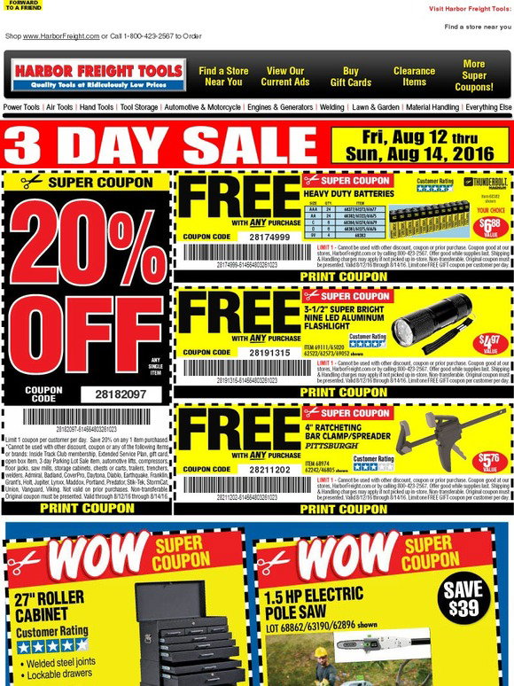 Harbor Freight Tools NOTICE HUGE PRICE CUTS • 3 Day Sale Starts