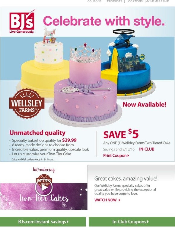 BJs Wholesale Club Save 5 on BJ's new twotiered cake Milled