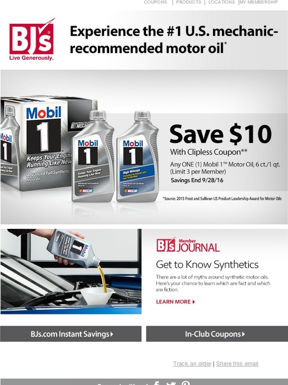 BJs Wholesale Club Big savings on Mobil 1 synthetic motor oil Milled