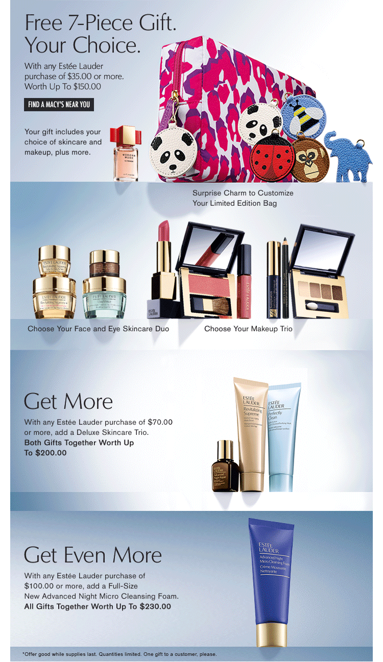 Estée Lauder Now at Macy's Free 7Piece Gift. Your Choice. Go Wild