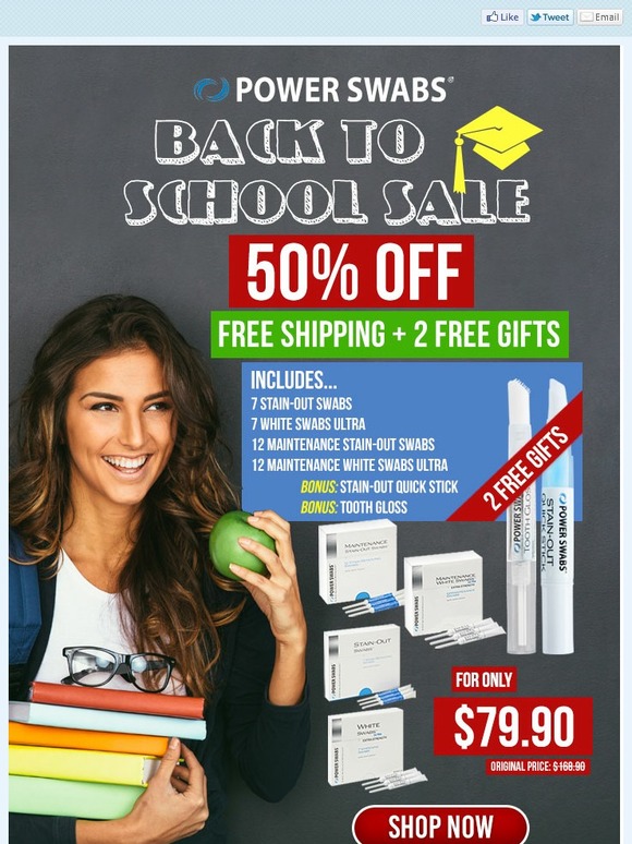 50% off "Back to School" FREE shipping + 2 FREE GIFTs w/ offer!