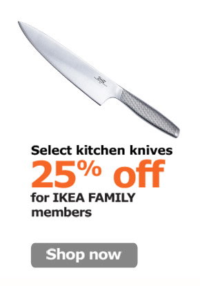 Select kitchen knives 25% off for IKEA FAMILY members