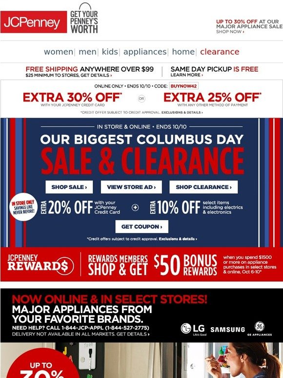 JC Penney Up to 30 off major appliances at the Columbus Day Appliance