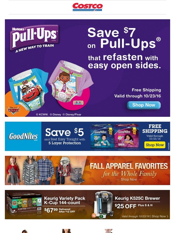 Costco New OnlineOnly Savings! Huggies PullUps, Fall Apparel