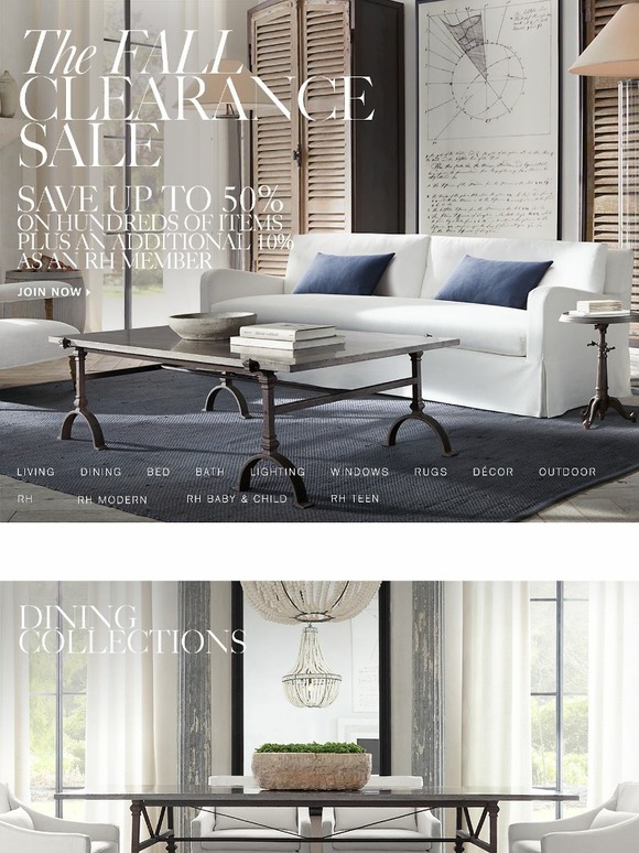 Restoration Hardware The Fall Clearance Sale. Save Up to 50 on