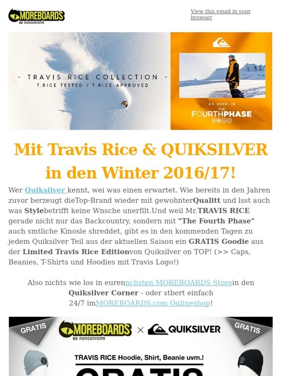 ⭐ Nur noch kurze Zeit ⚡ GRATIS Travis Rice Stuff zu jedem Quiksilver Teil! ⭐
