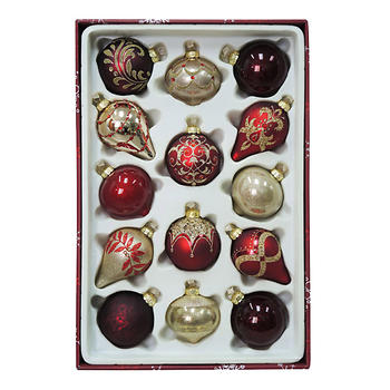 Kirkland Signature Red & Gold Hand-Decorated Glass Ornaments, 14-Piece Set