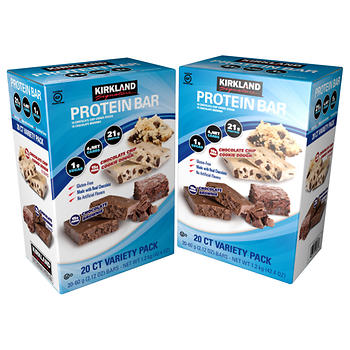 Kirkland Signature Protein Bar Chocolate Brownie and Chocolate Chip Cookie Dough 2-Pack, 20-Count