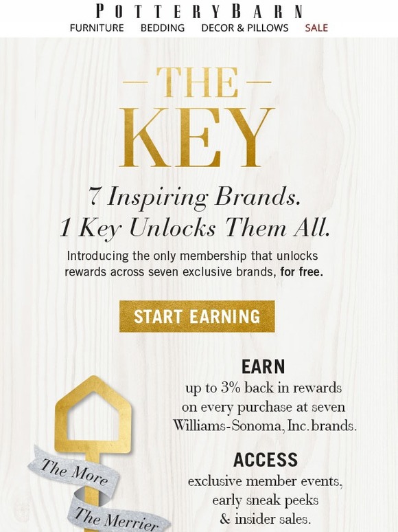 Pottery Barn Earn rewards across 7 brands with The Key! Sign up for