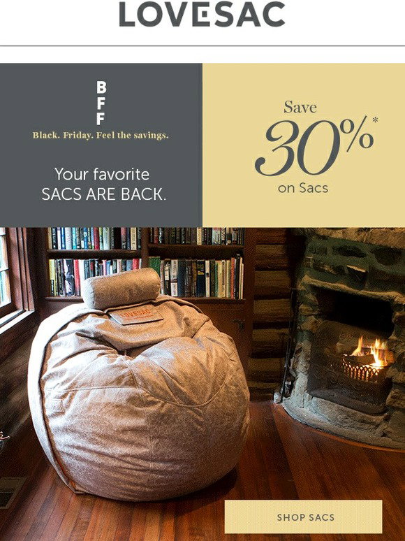 LoveSac Black Friday. 30 off our NEW Reversible Sac covers. Milled
