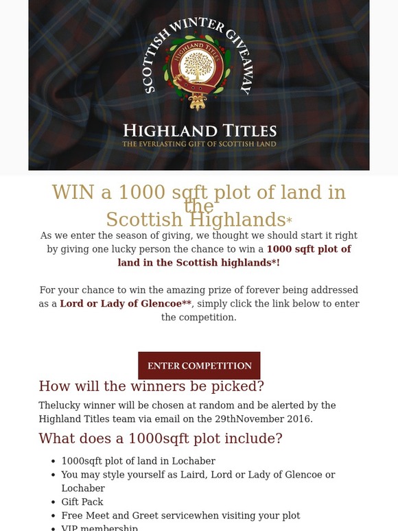 Highland Titles 🎁 WIN a 1000sqft Plot Of Land In the Scottish Highlands! 🎉 Milled
