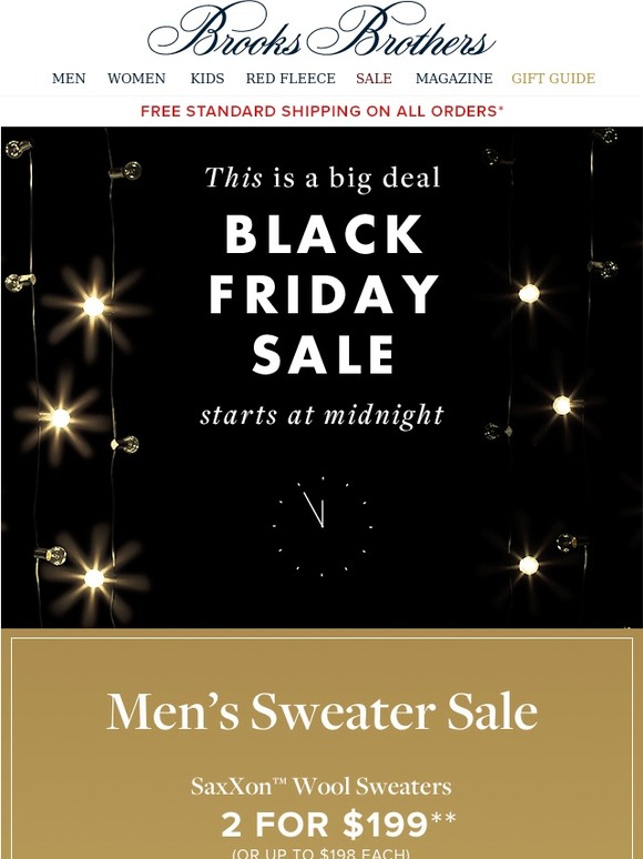 Brooks Brothers You’ll need coffee. Black Friday Sale starts at