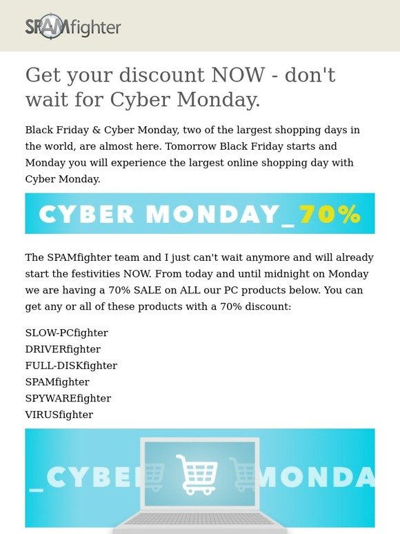 Get your discount NOW - don't wait for Cyber Monday  