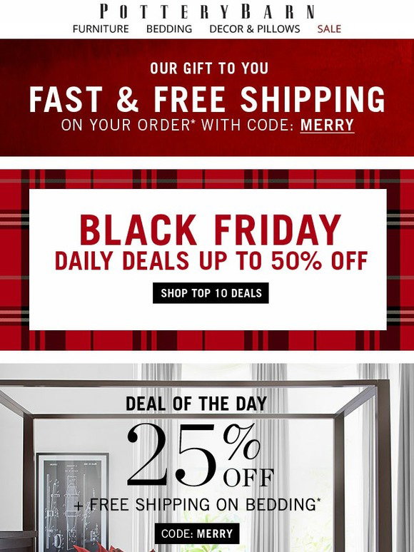 Pottery Barn BLACK FRIDAY SAVINGS! 25 off ALL Bedding + surprise