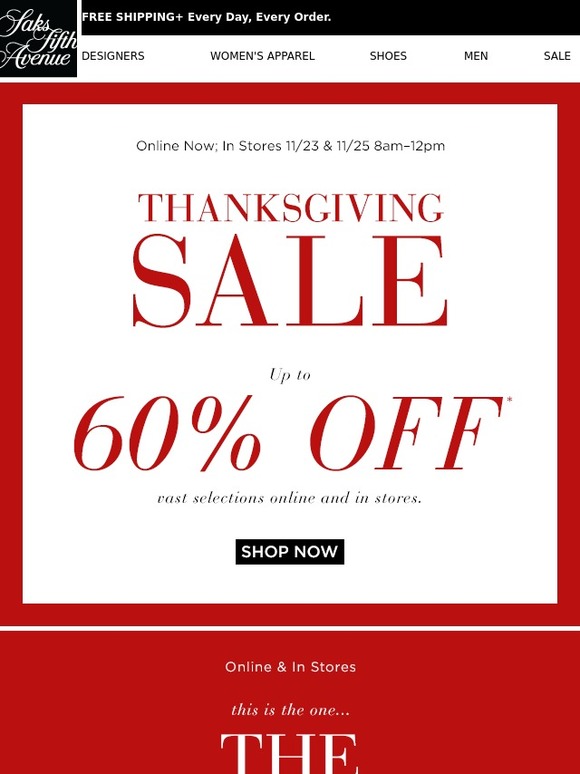 Saks Fifth Avenue BLACK FRIDAY = Thanksgiving SALE + 75 Gift Card In