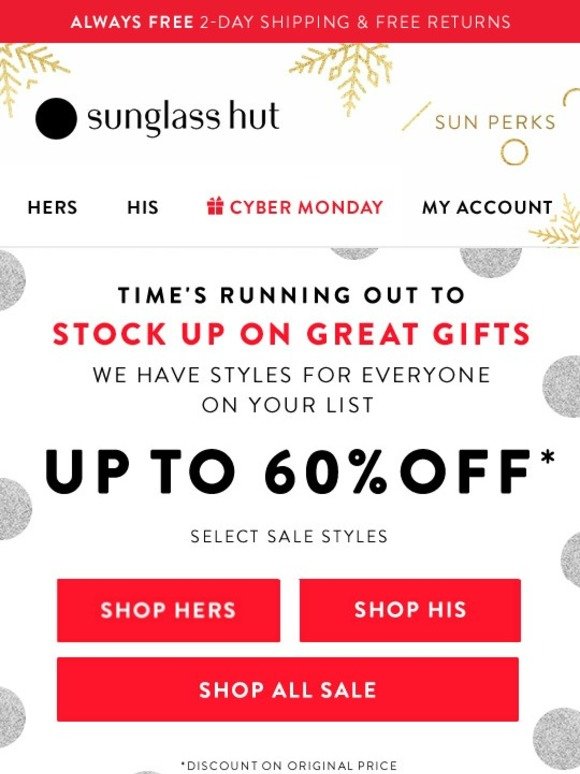 Sunglass Hut Cyber Monday Exclusive! Free 50 Gift Card