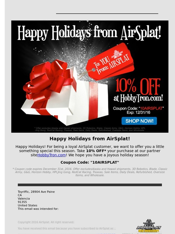 Happy Holidays! 10% OFF HobbyTron Partner Site!