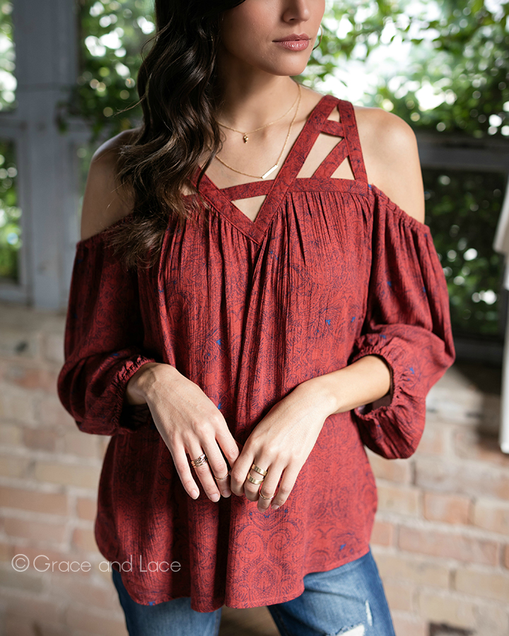 cutout cold shoulder top