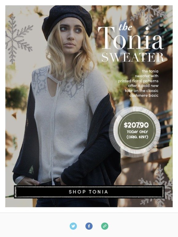 It's Monday and day 5 of our holiday sale! - Take 30% off the Tonia sweater today only 😊