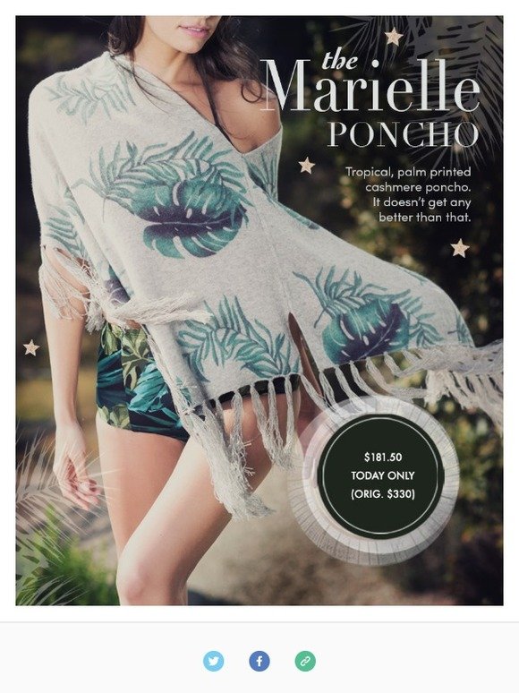 If you like palm printed cashmere... this is for you! 45% off the Marielle poncho