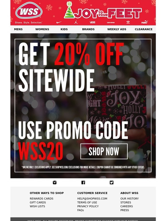 Wss shoe hot sale warehouse coupons